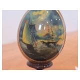 Russian Fedoskino theme Handpainted Lacquer Egg Figurine with Stand