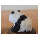 Lot of (5) Vintage Figurines - Panda Bear with Real Fur Covered Wood Figurine with wood base and glass cover, Mid century Modern Teal Wood Cat Family Danish Style 4" long Set of 4