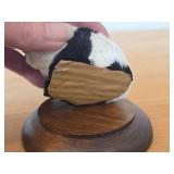 Lot of (5) Vintage Figurines - Panda Bear with Real Fur Covered Wood Figurine with wood base and glass cover, Mid century Modern Teal Wood Cat Family Danish Style 4" long Set of 4