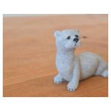 Lot of (2) Figurines - Hand Carved Dark Wood Dolphin Figurine (possible Rosewood) 3-1/2", Quarry Critters Opie Otter Figurine by Second Nature Design made of faux stone/resin