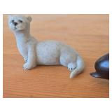 Lot of (2) Figurines - Hand Carved Dark Wood Dolphin Figurine (possible Rosewood) 3-1/2", Quarry Critters Opie Otter Figurine by Second Nature Design made of faux stone/resin