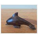 Lot of (2) Figurines - Hand Carved Dark Wood Dolphin Figurine (possible Rosewood) 3-1/2", Quarry Critters Opie Otter Figurine by Second Nature Design made of faux stone/resin