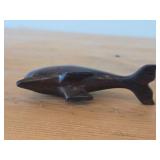 Lot of (2) Figurines - Hand Carved Dark Wood Dolphin Figurine (possible Rosewood) 3-1/2", Quarry Critters Opie Otter Figurine by Second Nature Design made of faux stone/resin