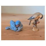Lot of (2) Figurines - Anri Handcarved Handpainted Wood Bird (Italy) 2-1/2", Kesa Danish Design Blue Bird Figurine 2-1/2" long