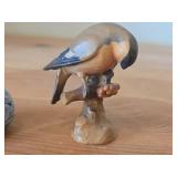 Lot of (2) Figurines - Anri Handcarved Handpainted Wood Bird (Italy) 2-1/2", Kesa Danish Design Blue Bird Figurine 2-1/2" long