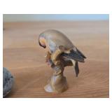 Lot of (2) Figurines - Anri Handcarved Handpainted Wood Bird (Italy) 2-1/2", Kesa Danish Design Blue Bird Figurine 2-1/2" long