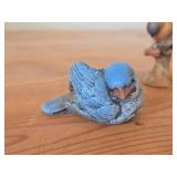 Lot of (2) Figurines - Anri Handcarved Handpainted Wood Bird (Italy) 2-1/2", Kesa Danish Design Blue Bird Figurine 2-1/2" long