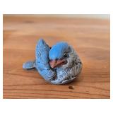 Lot of (2) Figurines - Anri Handcarved Handpainted Wood Bird (Italy) 2-1/2", Kesa Danish Design Blue Bird Figurine 2-1/2" long