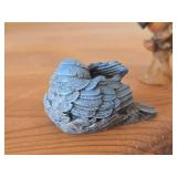 Lot of (2) Figurines - Anri Handcarved Handpainted Wood Bird (Italy) 2-1/2", Kesa Danish Design Blue Bird Figurine 2-1/2" long