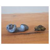 Lot of (2) Vintage Figurines - Wolf Original Floating Otter Figurine Black Soapstone (Canada) 4" long, Japanese Netsuka Miniature Rabbit Figurine 2" long