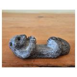 Lot of (2) Vintage Figurines - Wolf Original Floating Otter Figurine Black Soapstone (Canada) 4" long, Japanese Netsuka Miniature Rabbit Figurine 2" long