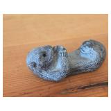 Lot of (2) Vintage Figurines - Wolf Original Floating Otter Figurine Black Soapstone (Canada) 4" long, Japanese Netsuka Miniature Rabbit Figurine 2" long