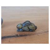 Lot of (2) Vintage Figurines - Wolf Original Floating Otter Figurine Black Soapstone (Canada) 4" long, Japanese Netsuka Miniature Rabbit Figurine 2" long