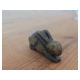 Lot of (2) Vintage Figurines - Wolf Original Floating Otter Figurine Black Soapstone (Canada) 4" long, Japanese Netsuka Miniature Rabbit Figurine 2" long