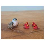 (4) Red Cardinal Figurines 1", (1) Mini Bird Figurine 2" long