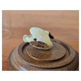 Vintage Hand Carved Handpainted Wooden Swan Figurine Enclosed in Plastic Dome with Wood Base