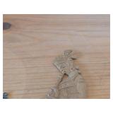 Lot of (2) Vintage Figurines - Flat Pewter Christmas Ornament Depicting an Angel Blowing a Horn (by Kathe Wohlfahart in Germany) 2-1/4" tall, Hand Carved Hindu Deity Lord Krishna Playing a Flute 7" ta