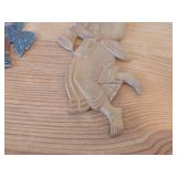 Lot of (2) Vintage Figurines - Flat Pewter Christmas Ornament Depicting an Angel Blowing a Horn (by Kathe Wohlfahart in Germany) 2-1/4" tall, Hand Carved Hindu Deity Lord Krishna Playing a Flute 7" ta