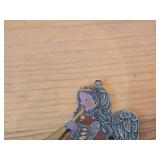 Lot of (2) Vintage Figurines - Flat Pewter Christmas Ornament Depicting an Angel Blowing a Horn (by Kathe Wohlfahart in Germany) 2-1/4" tall, Hand Carved Hindu Deity Lord Krishna Playing a Flute 7" ta