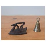 Vintage Cast Iron Miniature Sad Swan 3"x2", Etched Brass Bell from 1950