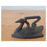 Vintage Cast Iron Miniature Sad Swan 3"x2", Etched Brass Bell from 1950