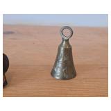 Vintage Cast Iron Miniature Sad Swan 3"x2", Etched Brass Bell from 1950