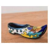 Lot of (2) Miniature Handpainted Clog From Gouda Pottery (Holland) 4-1/2" long, Pair of Miniature Dutch Wooden Shoes Klompen 3" long