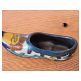 Lot of (2) Miniature Handpainted Clog From Gouda Pottery (Holland) 4-1/2" long, Pair of Miniature Dutch Wooden Shoes Klompen 3" long