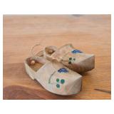 Lot of (2) Miniature Handpainted Clog From Gouda Pottery (Holland) 4-1/2" long, Pair of Miniature Dutch Wooden Shoes Klompen 3" long
