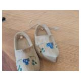 Lot of (2) Miniature Handpainted Clog From Gouda Pottery (Holland) 4-1/2" long, Pair of Miniature Dutch Wooden Shoes Klompen 3" long