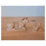 Lot of (2) Hand Carved Nativity Animals - Cow 4" long and Sheep 2" long