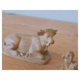 Lot of (2) Hand Carved Nativity Animals - Cow 4" long and Sheep 2" long
