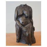 Bronze Sculpture of Nude Woman Seated on a Wood Stump