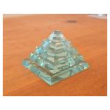 Tiered Gree Glass / Crystal Pyramid Sculpture Paperweight
