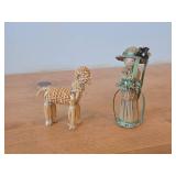 Lot of (2) Handcrafted Straw Figurines - Ram and Woman - Asian Style Folk Art