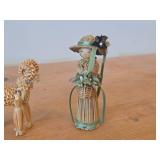 Lot of (2) Handcrafted Straw Figurines - Ram and Woman - Asian Style Folk Art