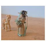 Lot of (2) Handcrafted Straw Figurines - Ram and Woman - Asian Style Folk Art