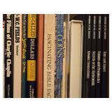 Lot of (4 Shelves) Books - - Assorted Novels, Self Help, World Book, Mysteries of the Unknown, Coin