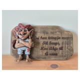 Vintage Scandinavian Troll theme Dei han twingja mea Til Sengs Men ilkje til A sova Wall Plaque by Paul Bonner© Bebe® (Norway)