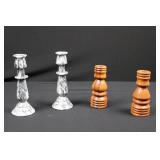 Marble Candlesticks & Turned Wood Pepper Mills - Set of 4