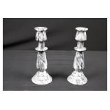 Marble Candlesticks & Turned Wood Pepper Mills - Set of 4