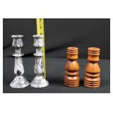 Marble Candlesticks & Turned Wood Pepper Mills - Set of 4