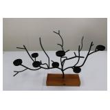 Black Metal Branch Candle Holder Tree on Wood Base