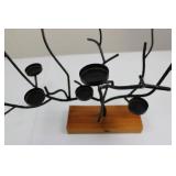 Black Metal Branch Candle Holder Tree on Wood Base