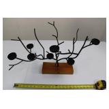 Black Metal Branch Candle Holder Tree on Wood Base