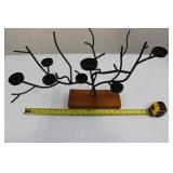 Black Metal Branch Candle Holder Tree on Wood Base