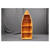 Boat-Shaped Wooden Display Shelf with Interior Shelves