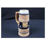 Beer Stein - Japanese Ceramic with Ornate Relief Pattern and Navy Blue Bands