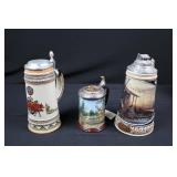 Collectible Tankards with Pewter Lids - Morning Retreat, 10-Point Buck Collector Tankard & 2 German Handcrafted Steins (Lot of 4)