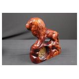 Ceramic Lion Clock Figurine on Rock Base - Glossy Red-Brown Glaze